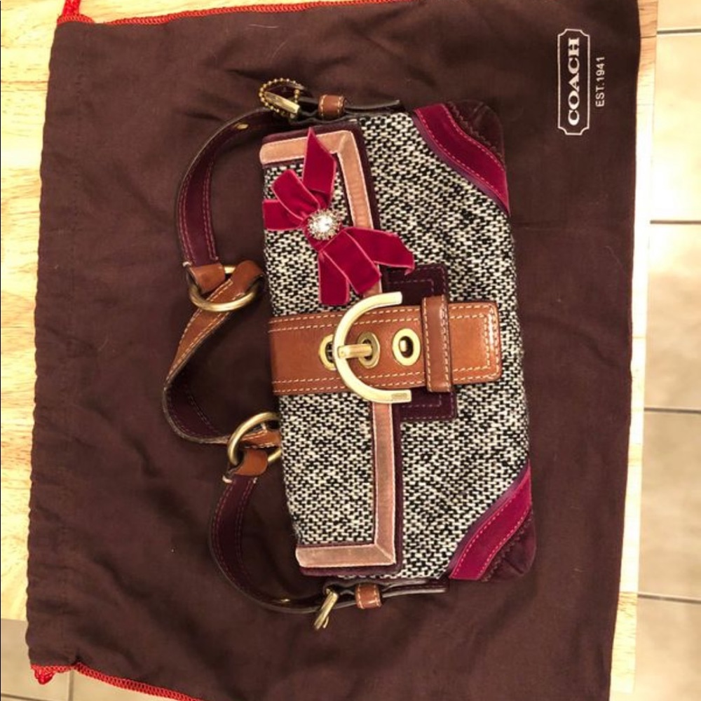 Vintage Coach Purse w/Velvet & Rhinestone Bow